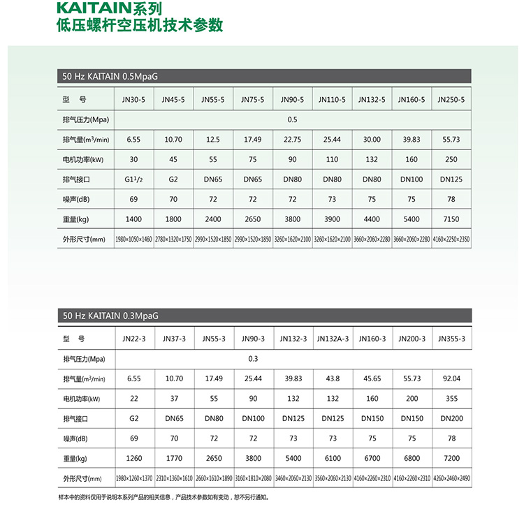 KAITAIN系列抵押空壓機(jī)參數(shù)